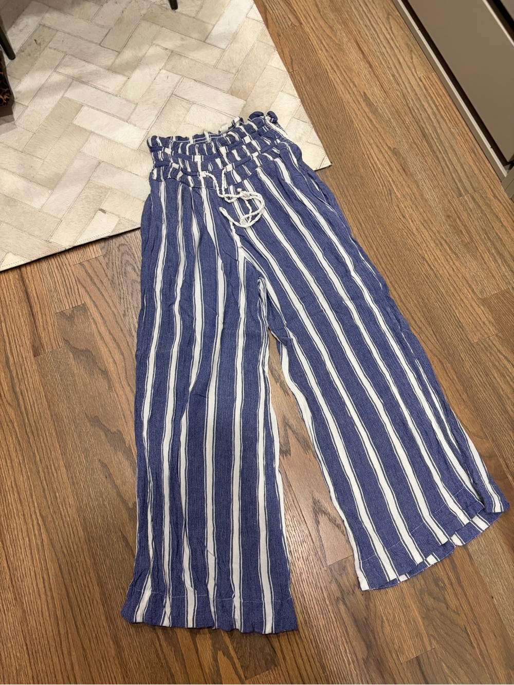 Free People Blue and White Striped Wide-Leg Pants